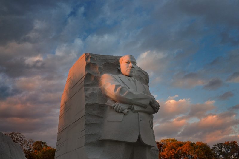 statue of dr. martin luther king in dc at sunset