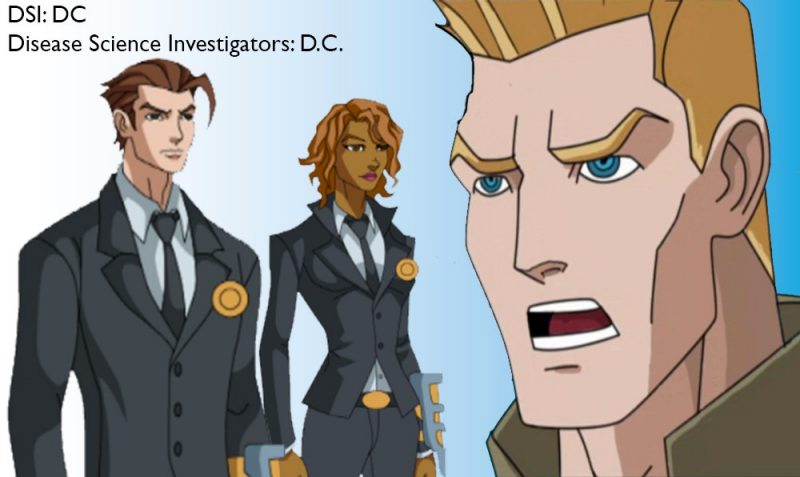 Comic book-like images of the characters from the Disease Science Investigators: DC game.