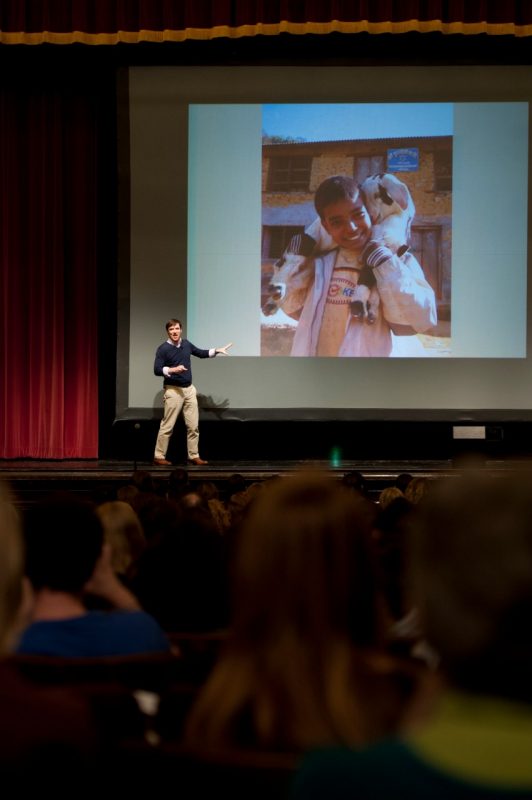 Conor Grennan presents in Burruss Hall auditorium