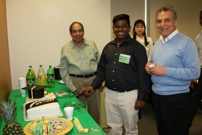 Kumaran Ravi,  Mahmood Khan,  and  Parviz Ghandforoush at graduation celebration