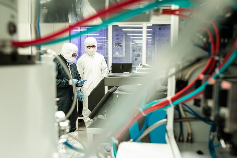 graduate students in Virginia Tech’s Micro and Nano Fabrication Laboratory, a shared research laboratory space between three colleges – College of Engineering, College of Agriculture and Life Sciences, and the College of Science.