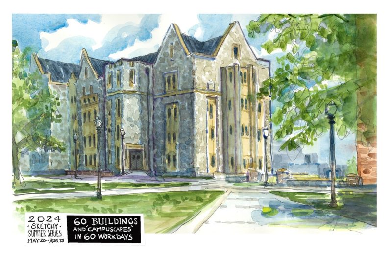 Watercolor sketch of Pearson Hall West (no ink) 