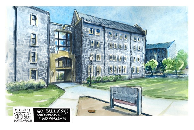 Watercolor sketch of Harper Hall