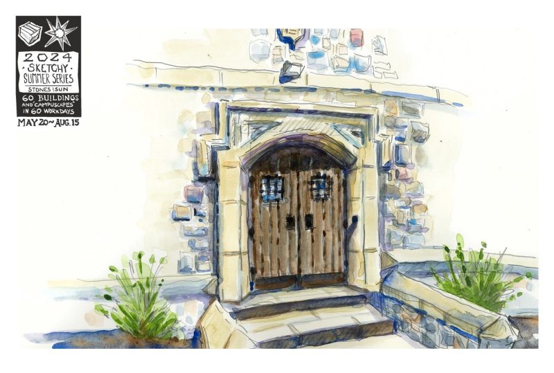 Watercolor sketch of Johnson Hall