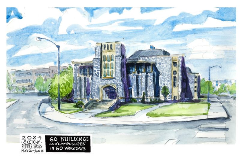 Watercolor sketch of Life Sciences I Facility