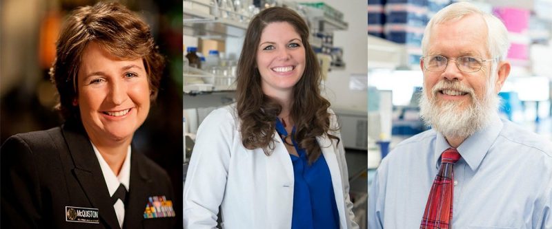 Three professional photos: One of Jennifer McQuiston, one of Caitlin Cossaboom, and one of Phil Sponenberg. They all smile and look into the camera.